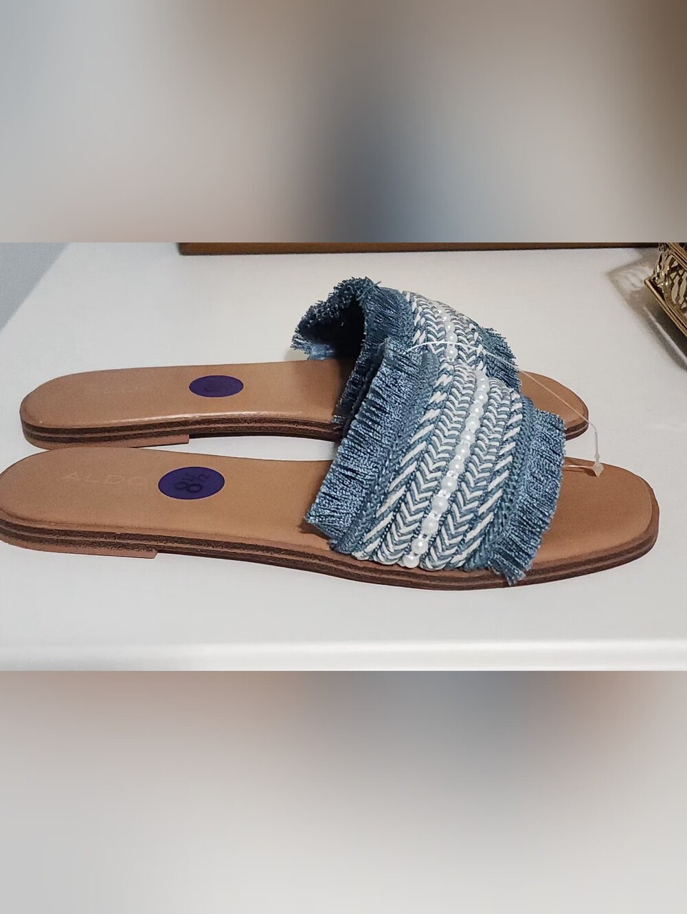 Aldo Denim Blue Braided Fringe Slide Sandals